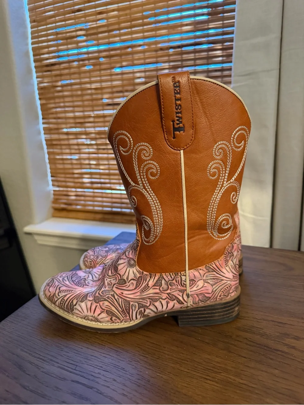 Twister Tan Shaft Pink Floral Western Boots